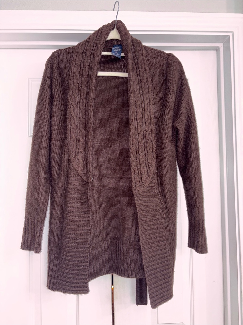 Faded Glory Brown Cable-Trim Open Cardigan
